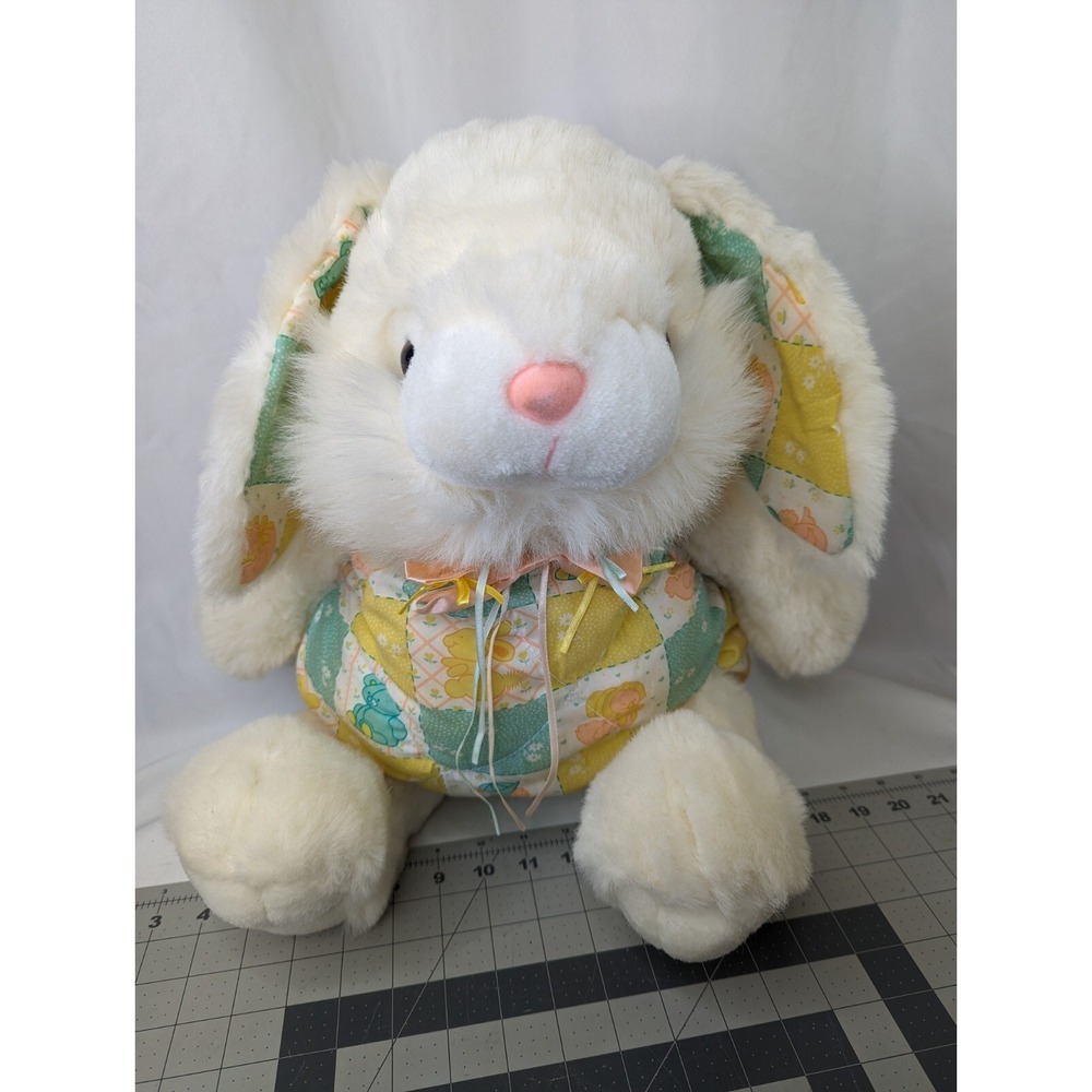 White‎ Rabbit Plush Quilted Patchwork Body Ears Dandee Intl 20 Inch Stuffed Toy
